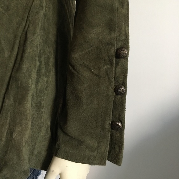 Green genuine leather suede jacket with laser cut detail size medium - Picture 5 of 8